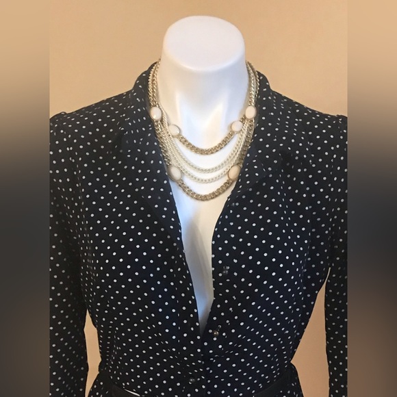Forever 21 Navy Polka Dots 3/4 Sleeve Dress Zip On The Side Deep Pockets… - Picture 2 of 12
